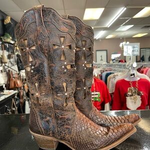 Corral Tan and Brown Western Boots with Cross Cutouts
